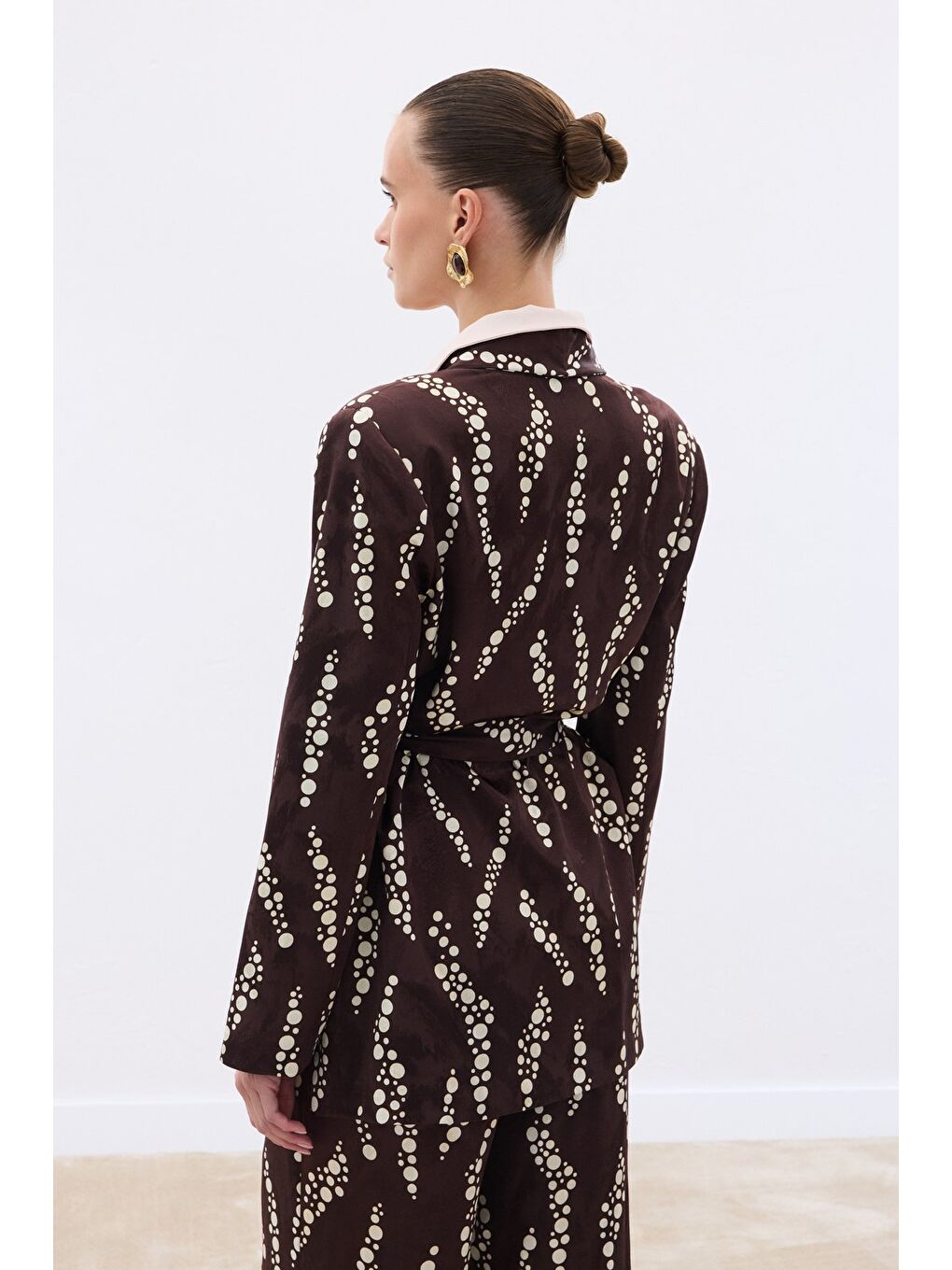 Kahverengi Desenli Uzun Ceket - Kahve-6