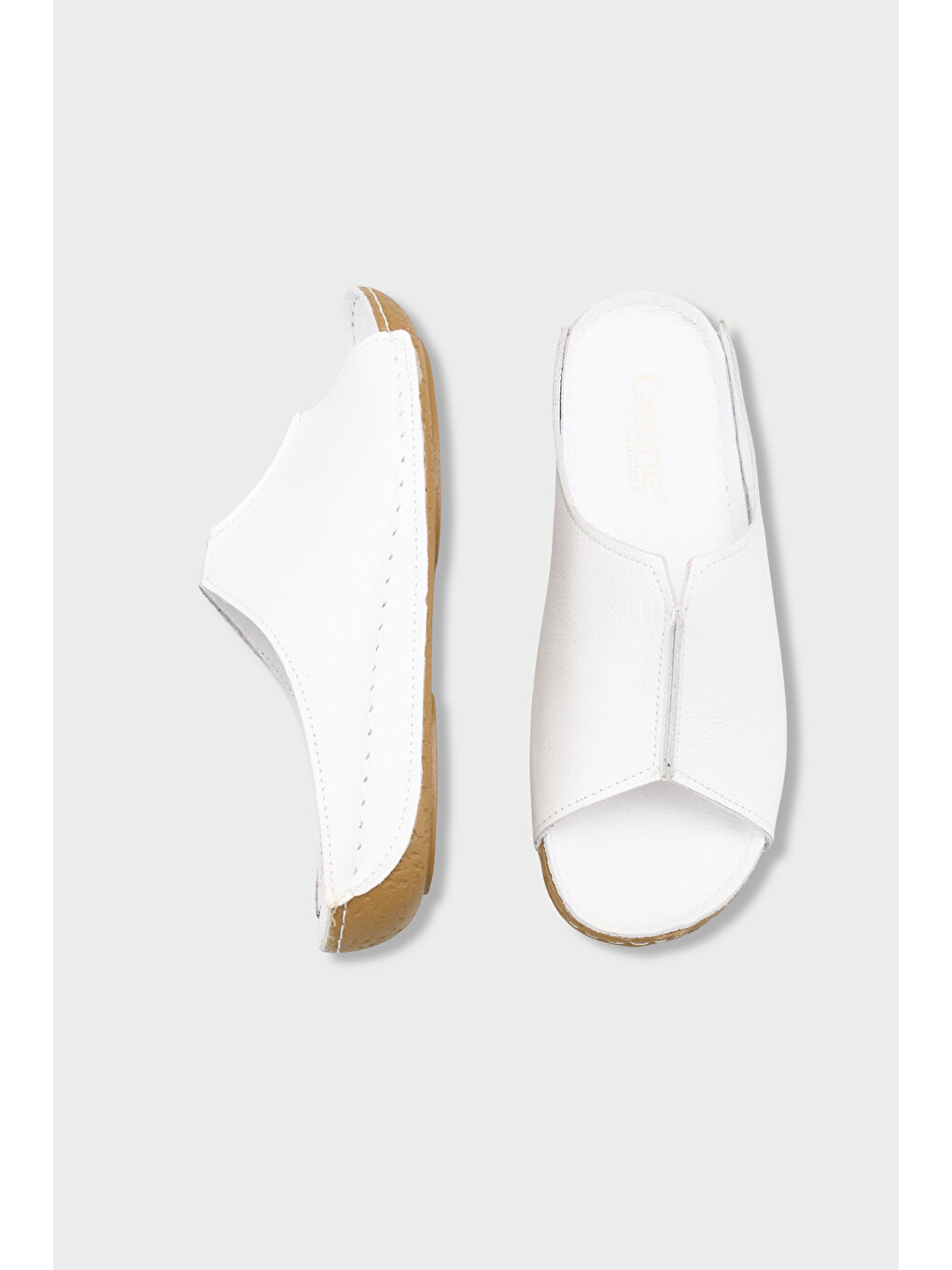 Beyaz Marielle Hakiki Deri Soft Konfor Kadın Terlik-4