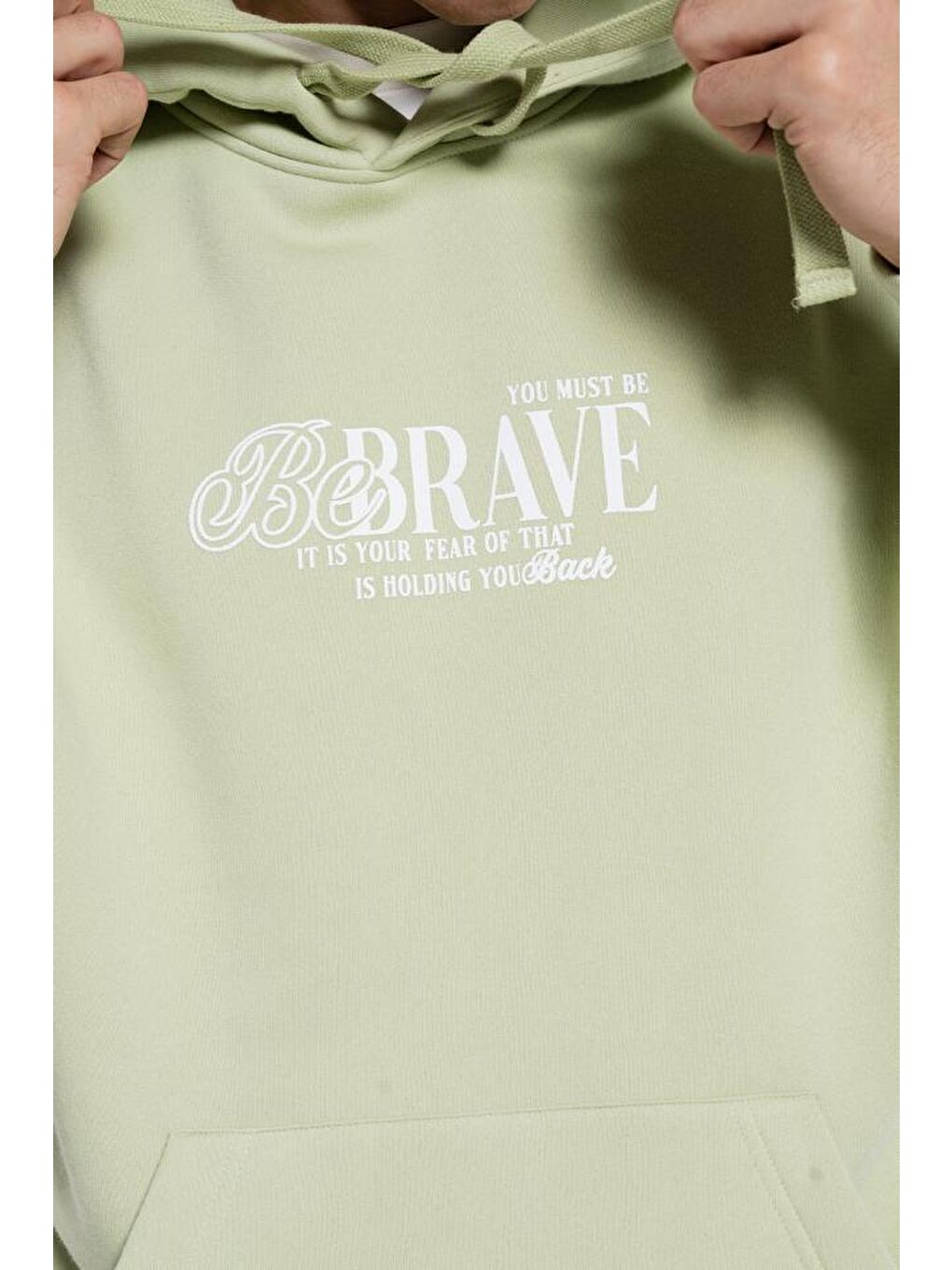 Candela Erkek Açık Yeşil Kanguru Cepli Kapüşonlu Ekstra Oversize Sweatshirt Hoodie Şardonlu-3