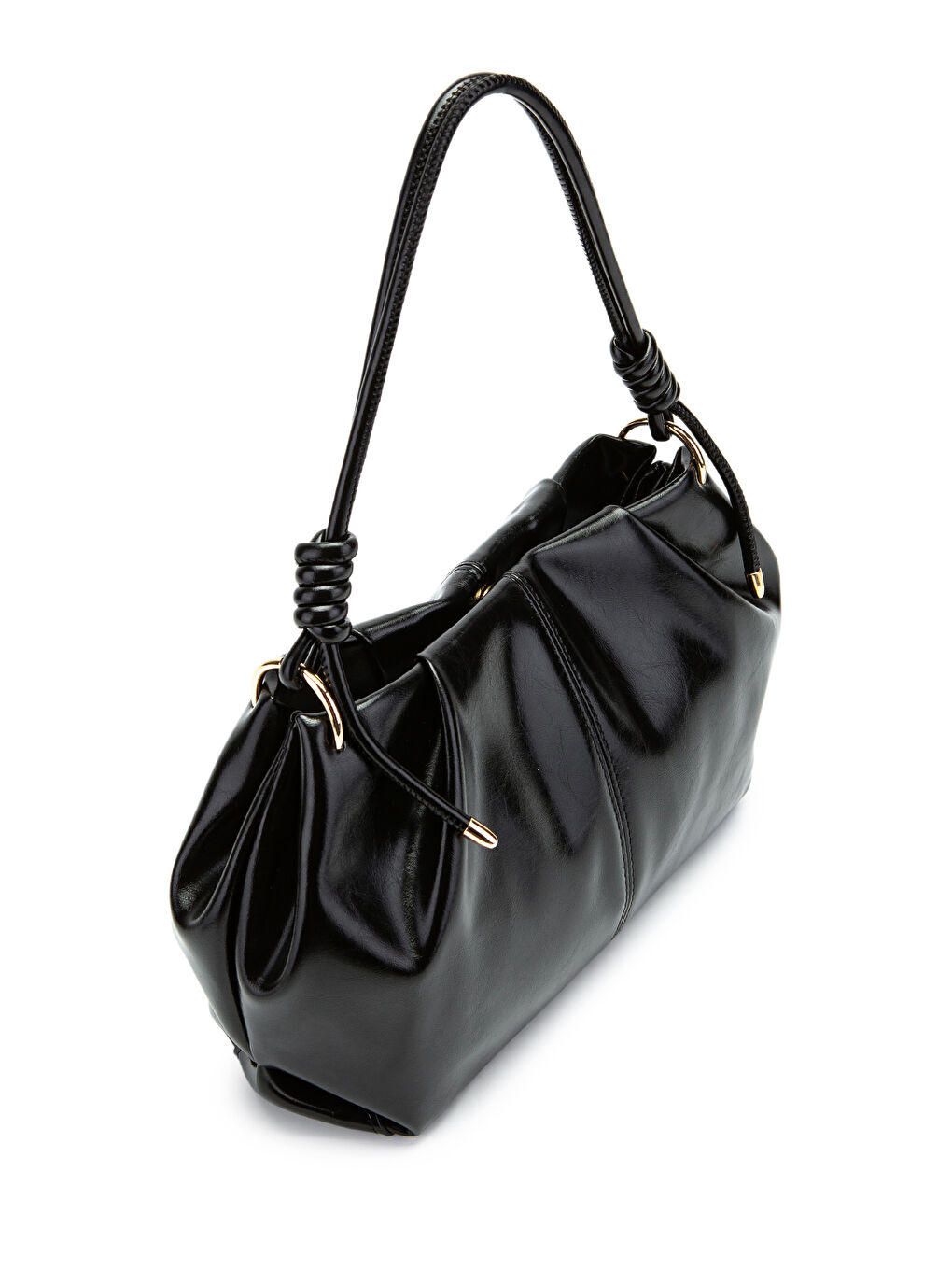 Büzgü Detaylı Suni Deri Chen Kol Çanta Siyah-3