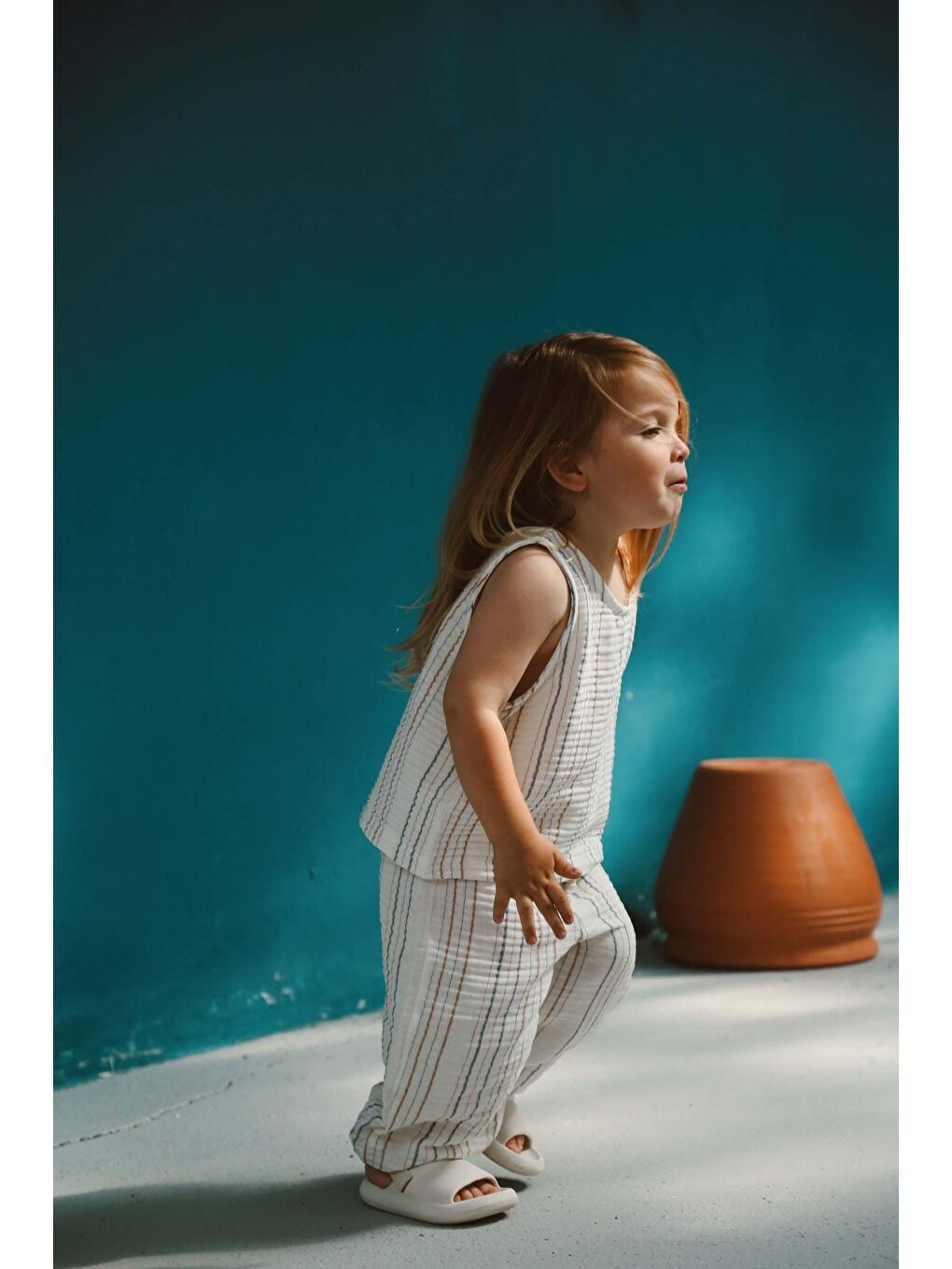 Kahverengi-İndigo Çizgili Atlet Ve Pantolon Takım-5