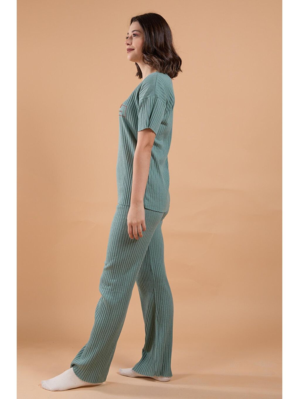 Bisiklet Yaka Kadın Yeşil Pijama Takımı - 23749-2