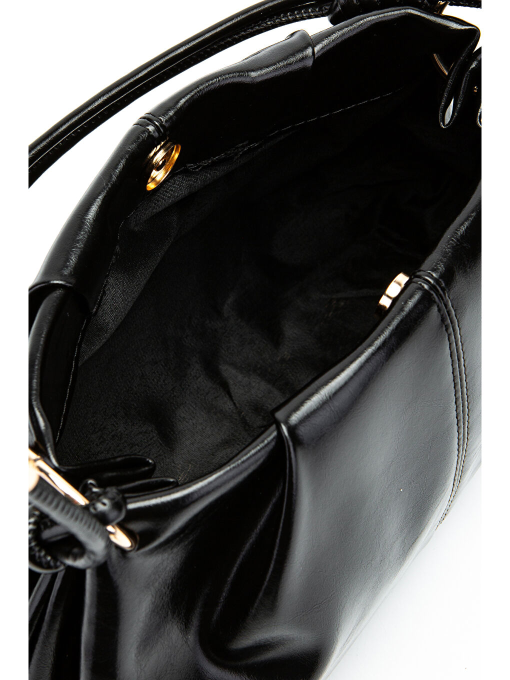 Büzgü Detaylı Suni Deri Chen Kol Çanta Siyah-4