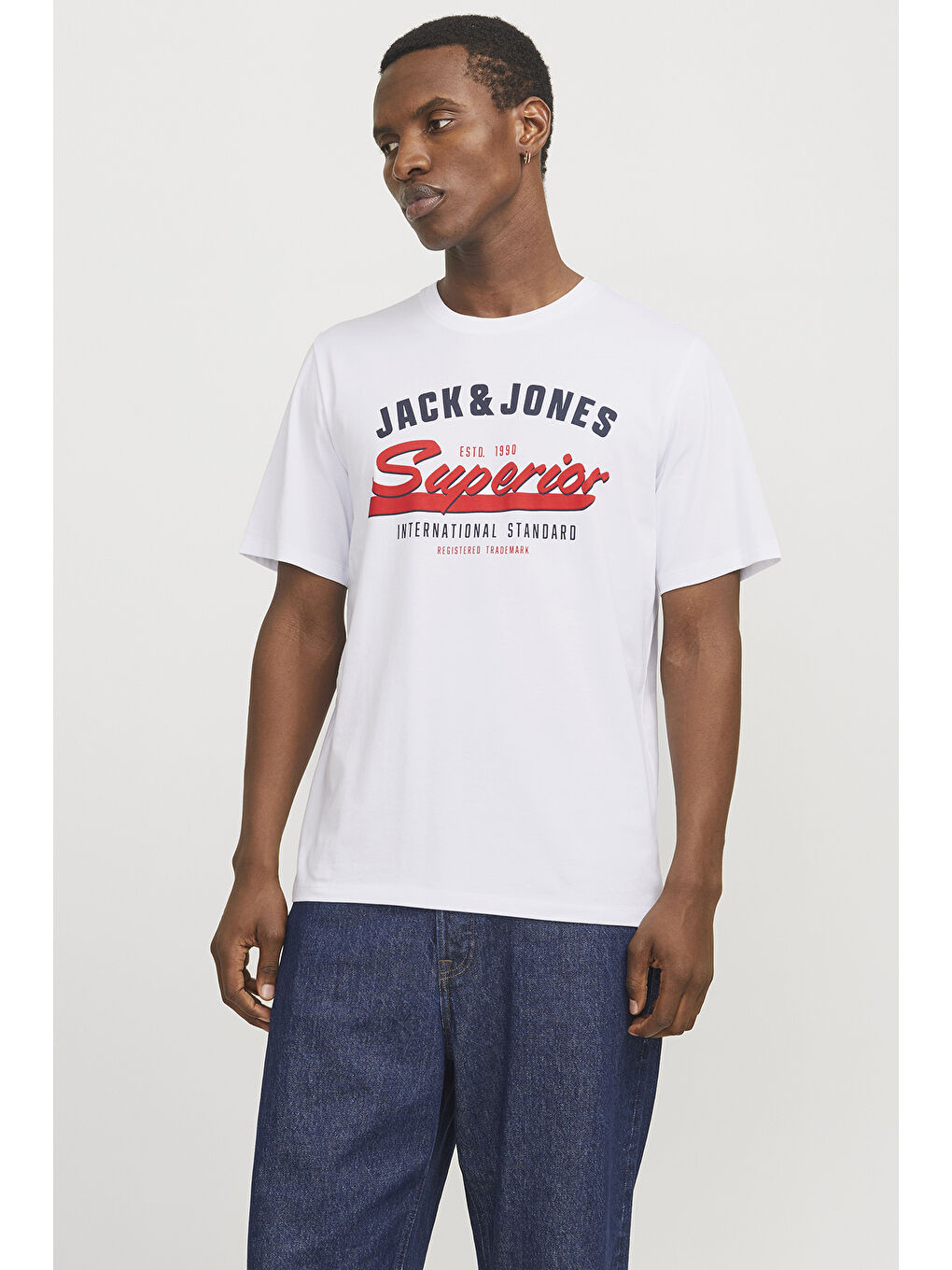 Beyaz Essentials Jjelogo %100 Pamuk Regular Fit Erkek Tişört 12268267