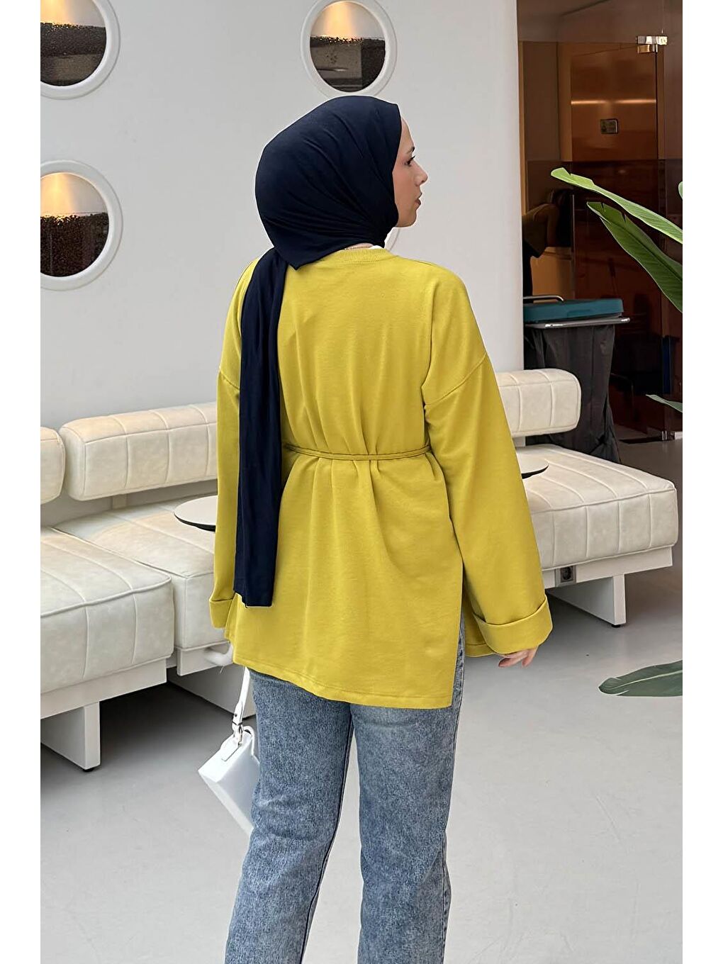 Yırtmaç Detaylı Sweat Yağ Yeşili-3