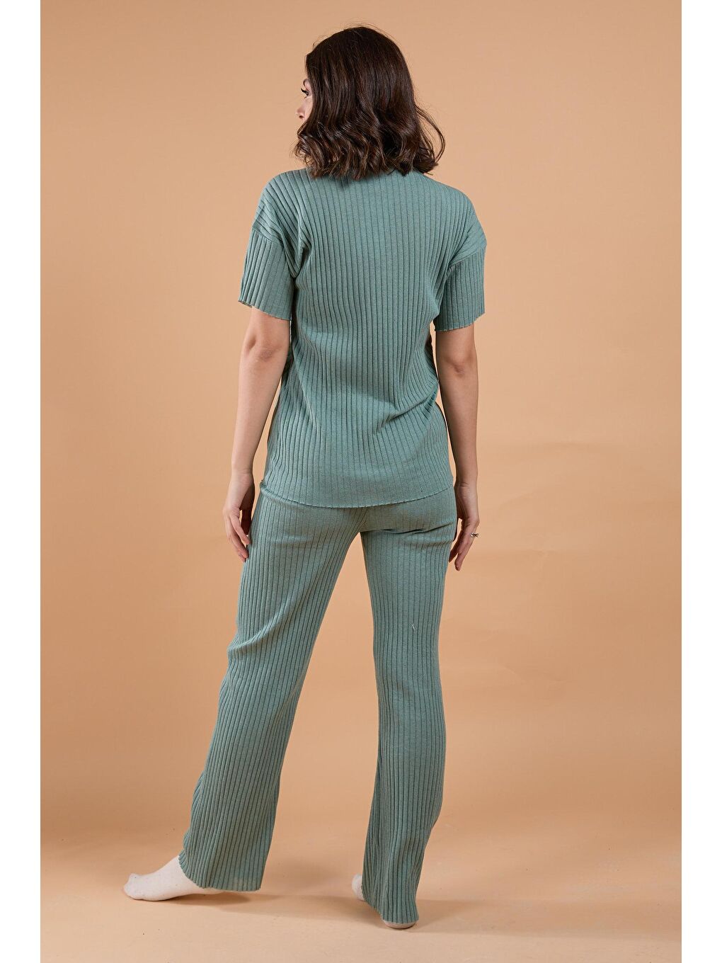 Bisiklet Yaka Kadın Yeşil Pijama Takımı - 23749-3