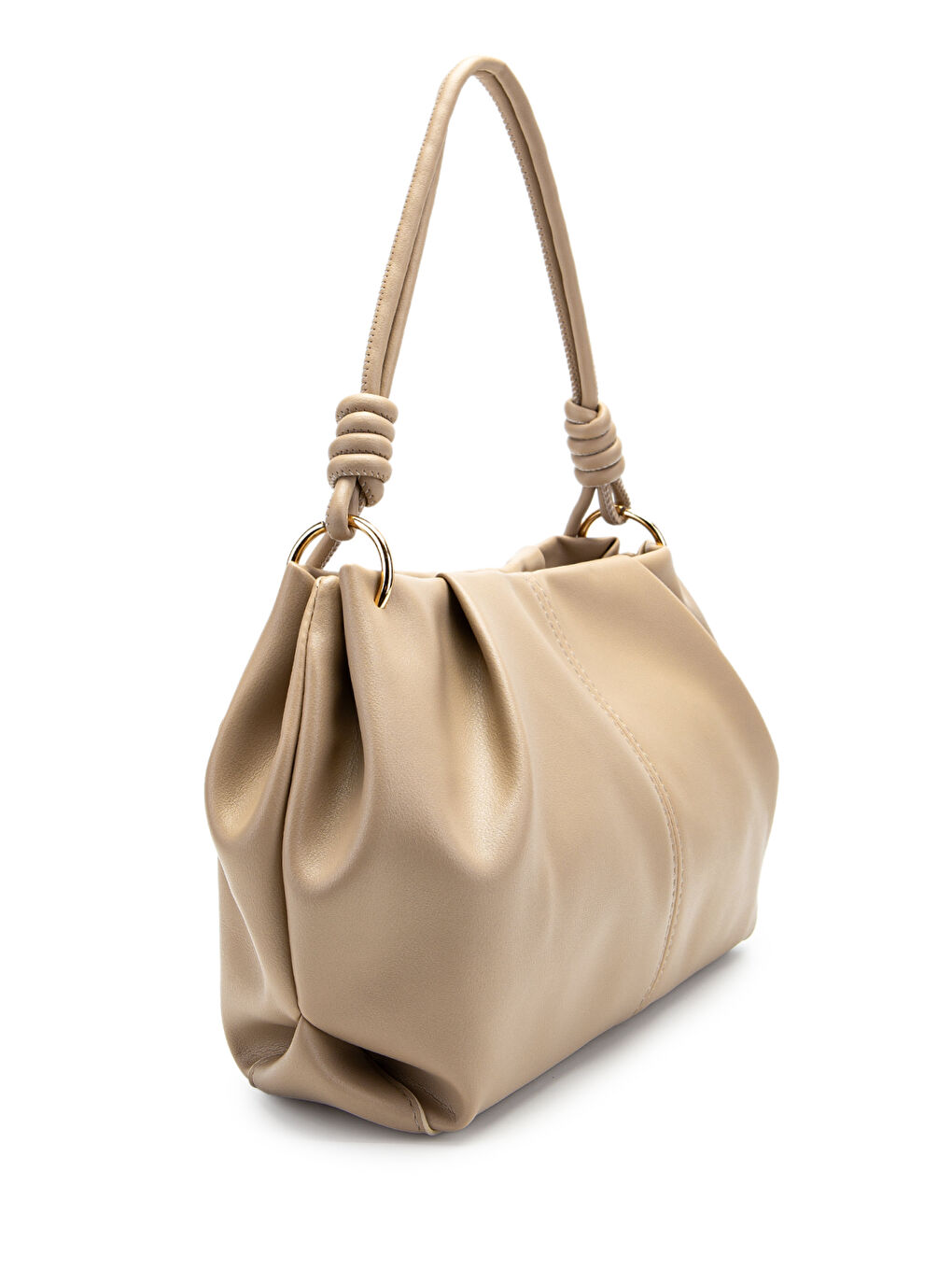 Büzgü Detaylı Suni Deri Chen Kol Çanta Bej-1