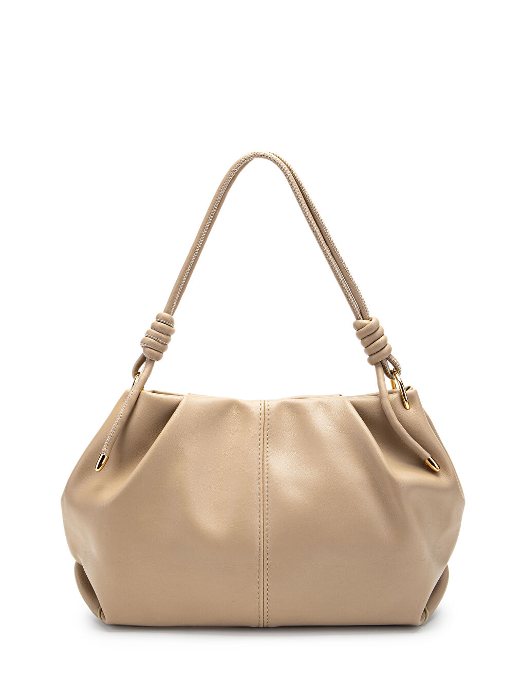 Büzgü Detaylı Suni Deri Chen Kol Çanta Bej-2