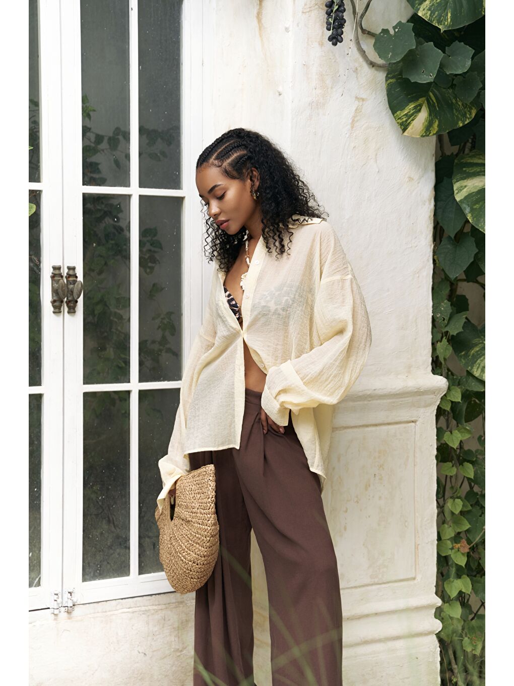 Syaritta Oversize Sarı Transparan Gömlek-2