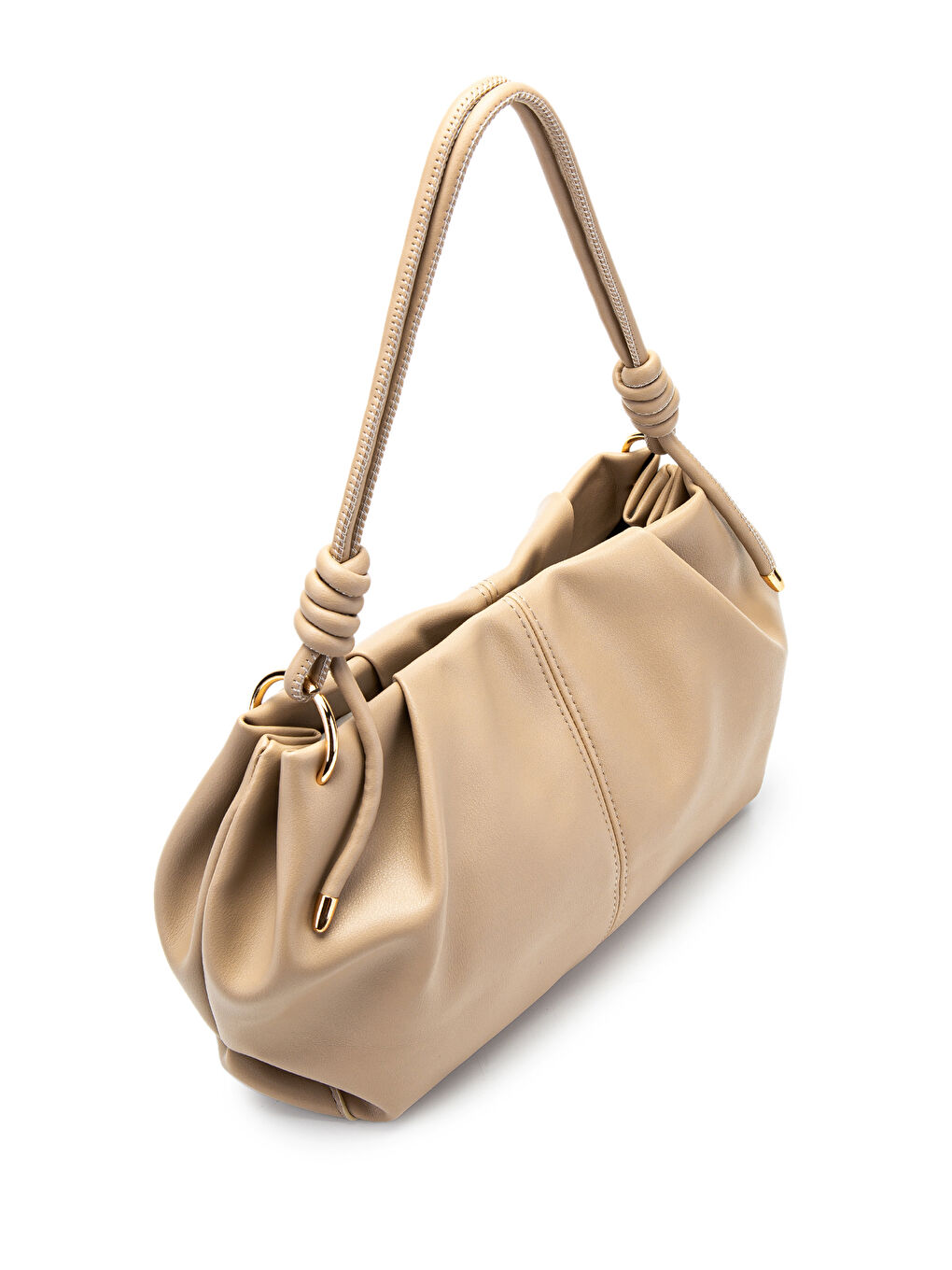 Büzgü Detaylı Suni Deri Chen Kol Çanta Bej-3