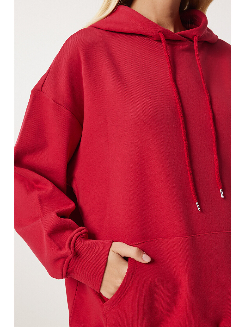 Kapüşonlu Sweatshirt Jogger Oversize Örme Eşofman Takımı Kırmızı Lpys003-3