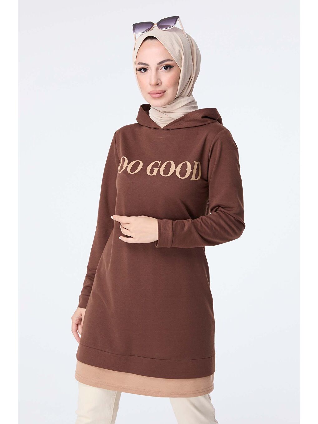 Kapüşonlu Yaka Kadın Kahverengi Sweat - 13024