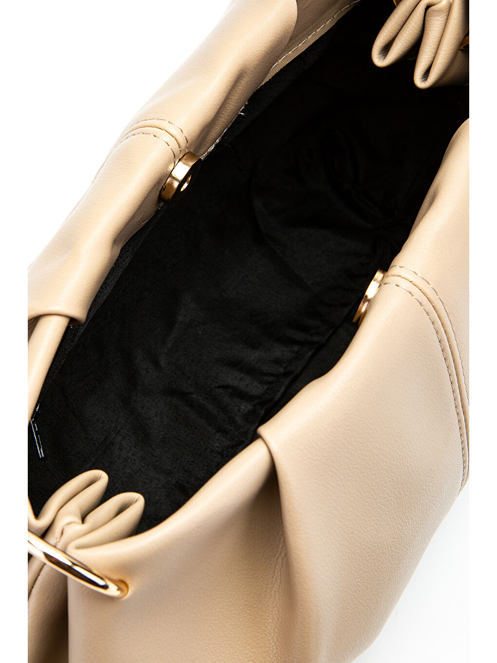 Büzgü Detaylı Suni Deri Chen Kol Çanta Bej-4