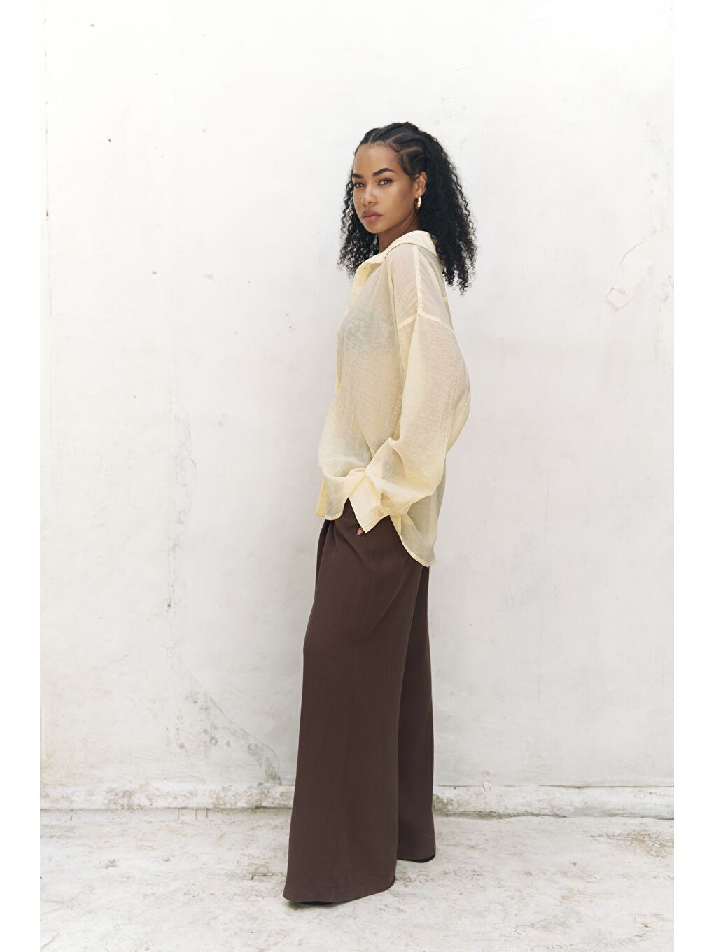 Syaritta Oversize Sarı Transparan Gömlek-3