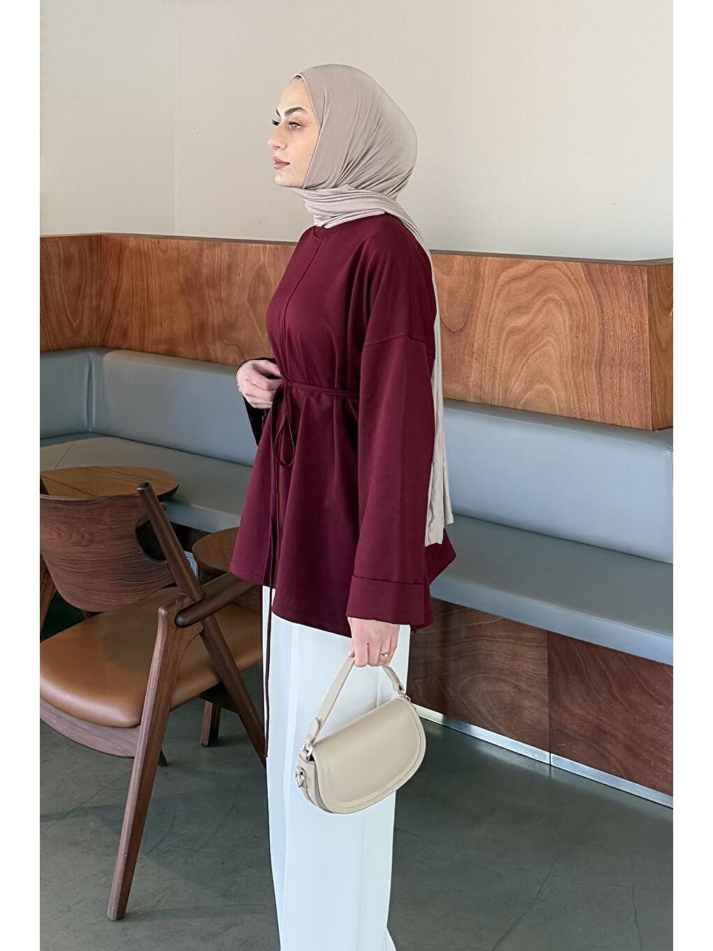 Yırtmaç Detaylı Sweat Bordo-1