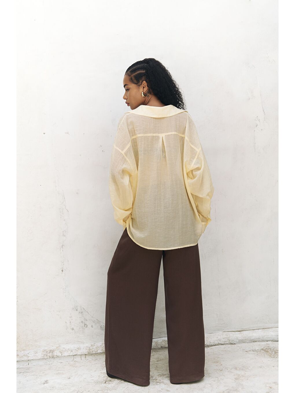 Syaritta Oversize Sarı Transparan Gömlek-4