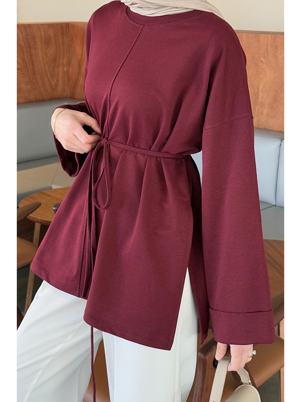 Yırtmaç Detaylı Sweat Bordo-2