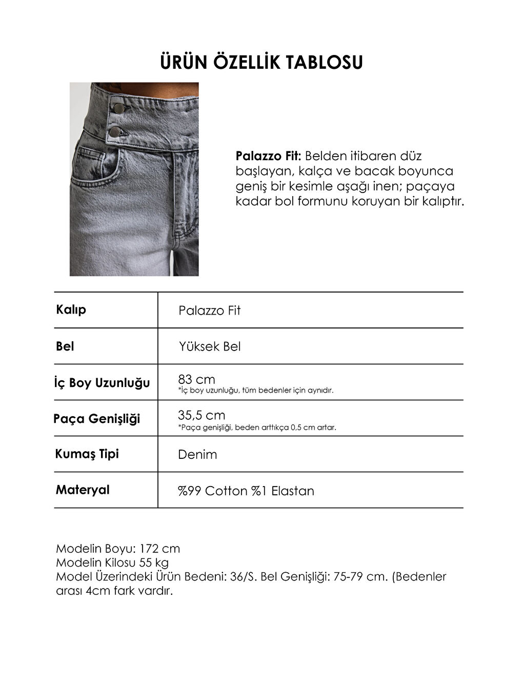 Kadın Gri Renk 4s6-12 Palazzo Fit Kemer Detaylı Elastan Kumaş Denim Jean-3