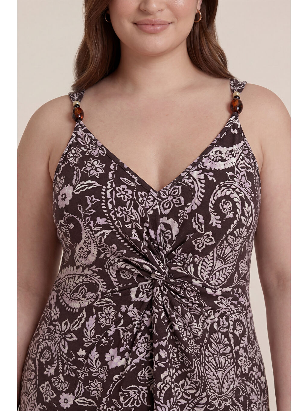 Kahverengi Toka Detaylı Gipeli Örme Elbise-1