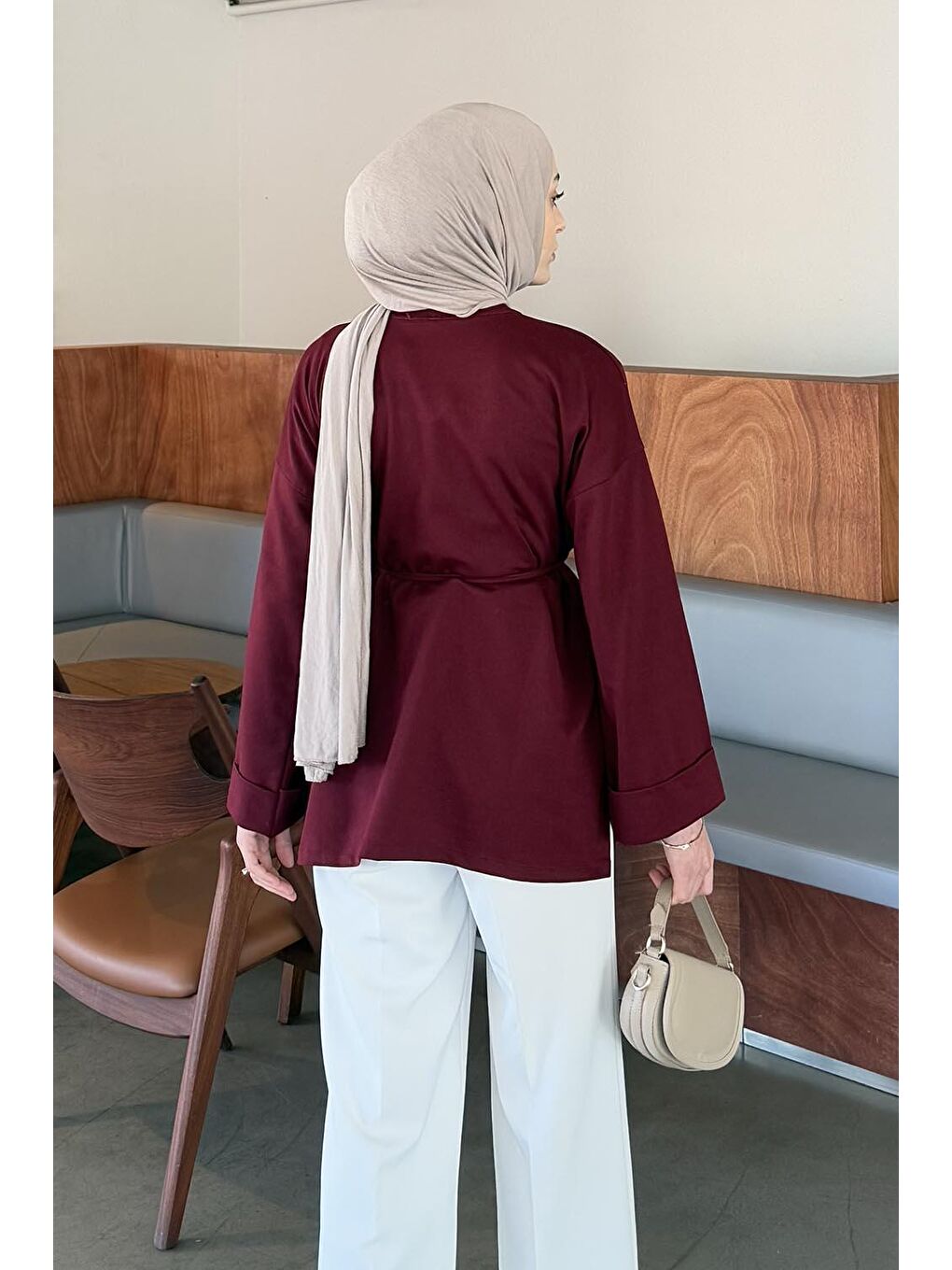 Yırtmaç Detaylı Sweat Bordo-3