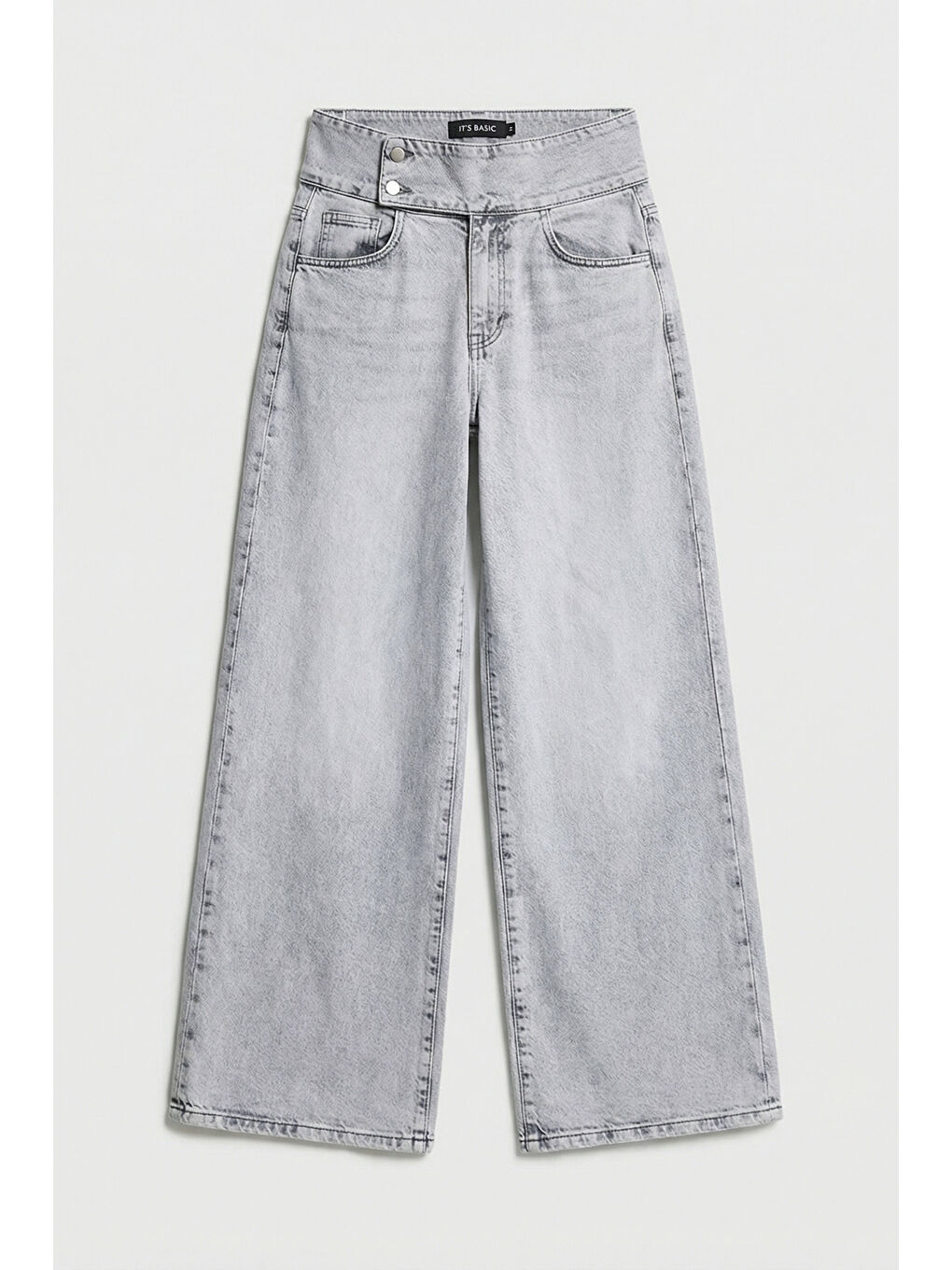 Kadın Gri Renk 4s6-12 Palazzo Fit Kemer Detaylı Elastan Kumaş Denim Jean-4