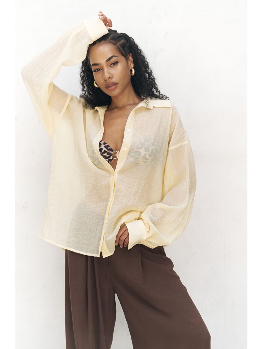 Syaritta Oversize Sarı Transparan Gömlek-5