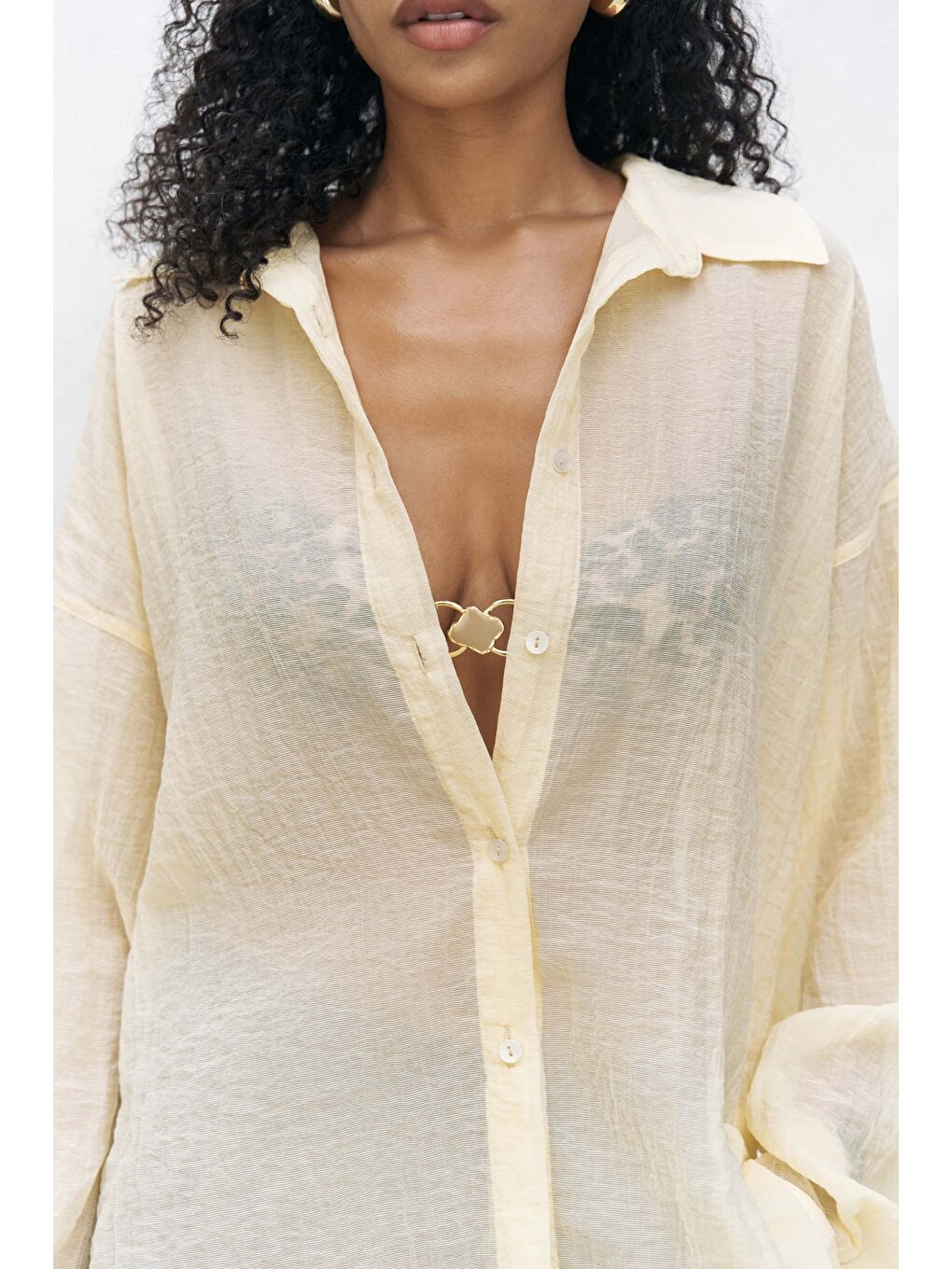 Syaritta Oversize Sarı Transparan Gömlek-6