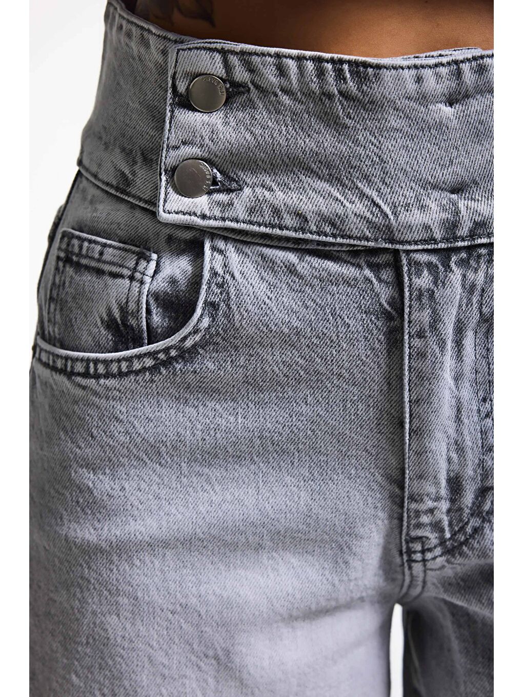 Kadın Gri Renk 4s6-12 Palazzo Fit Kemer Detaylı Elastan Kumaş Denim Jean-5