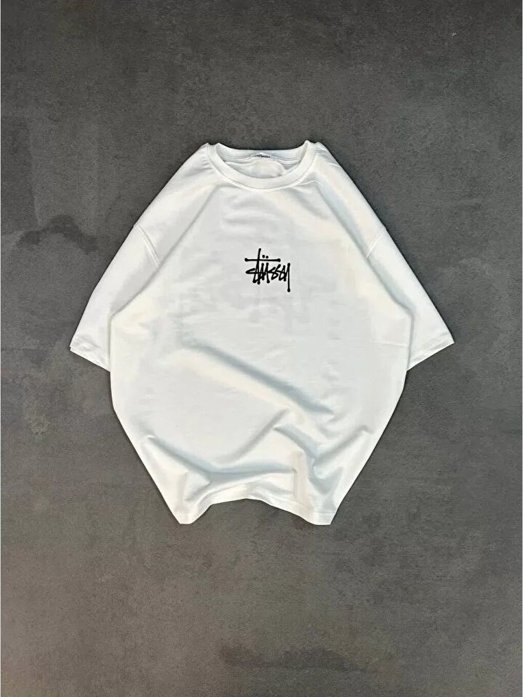 Unisex Bisiklet Yaka Baskılı Oversize T-Shirt - Beyaz-2