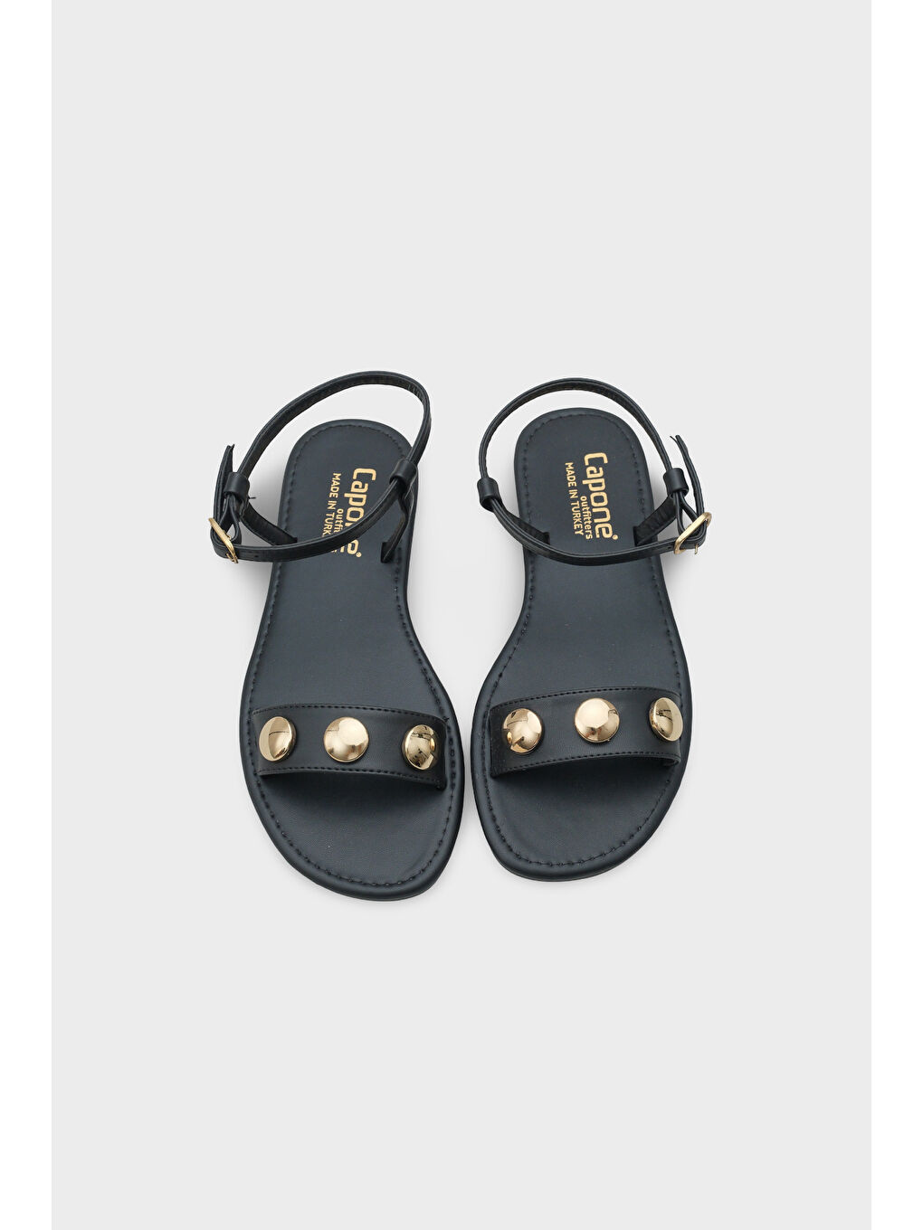 Siyah Celina Tek Bantlı Metal Aksesuarlı Bilekten Bantlı Düz Topuklu Yuvarlak Burunlu Kadın Sandalet-5