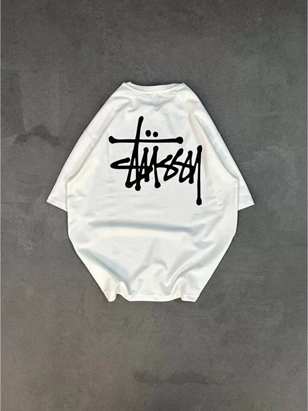 Unisex Bisiklet Yaka Baskılı Oversize T-Shirt - Beyaz-3