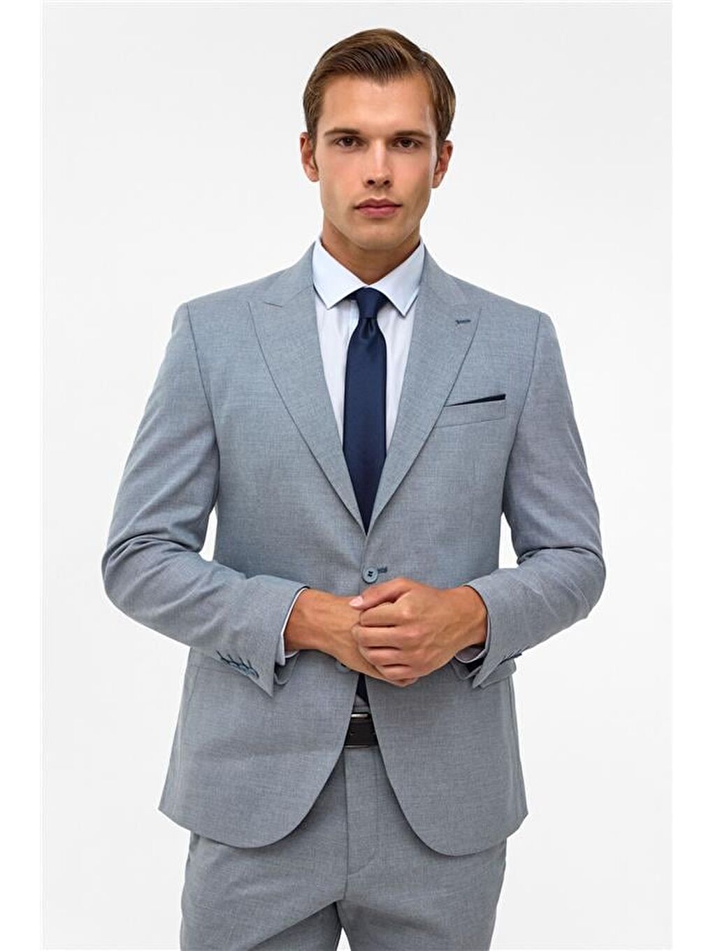 Saks Mavi Slim Desenli Mono Yaka 6 Drop Takım Elbise-2