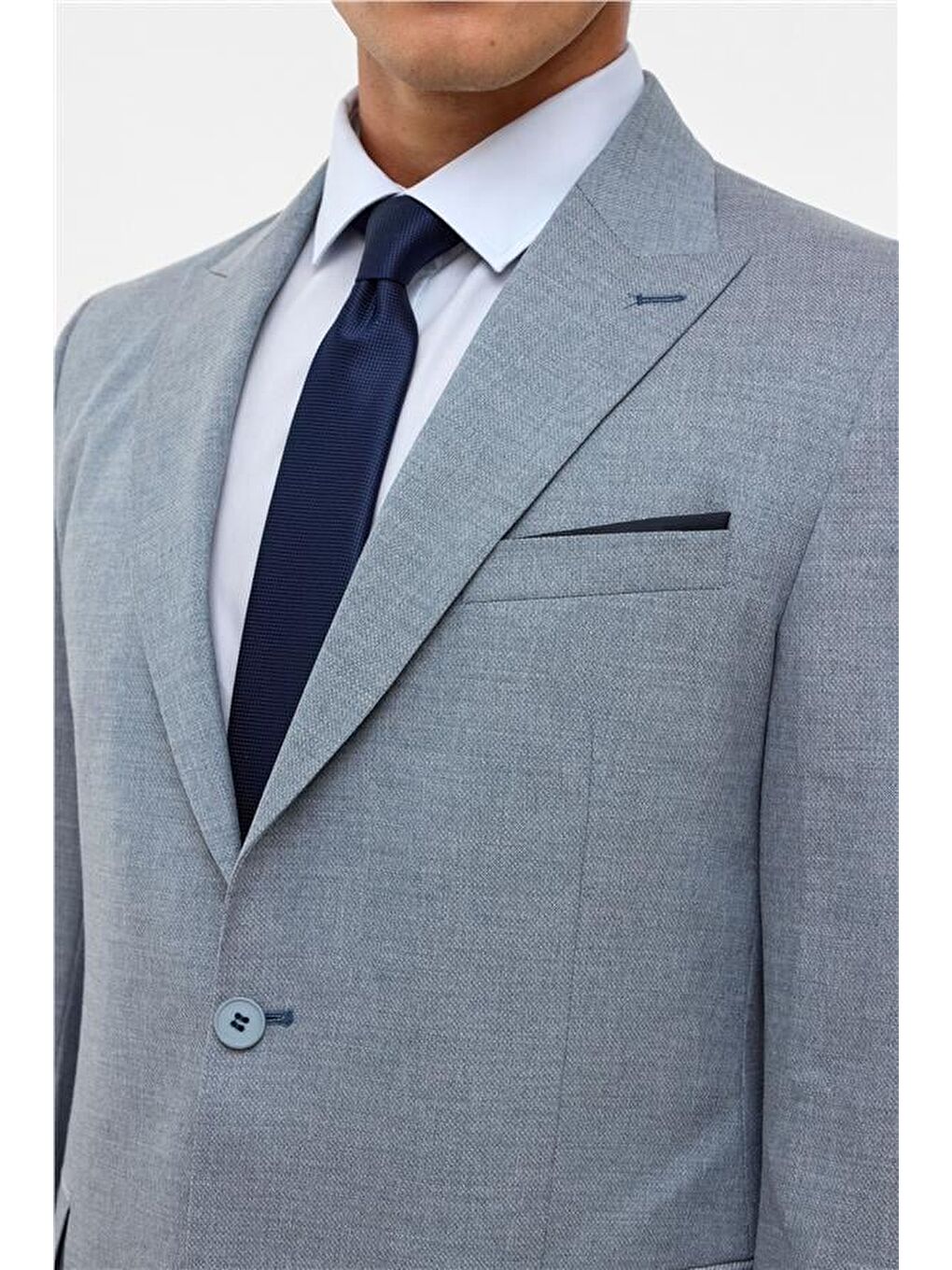 Saks Mavi Slim Desenli Mono Yaka 6 Drop Takım Elbise-3