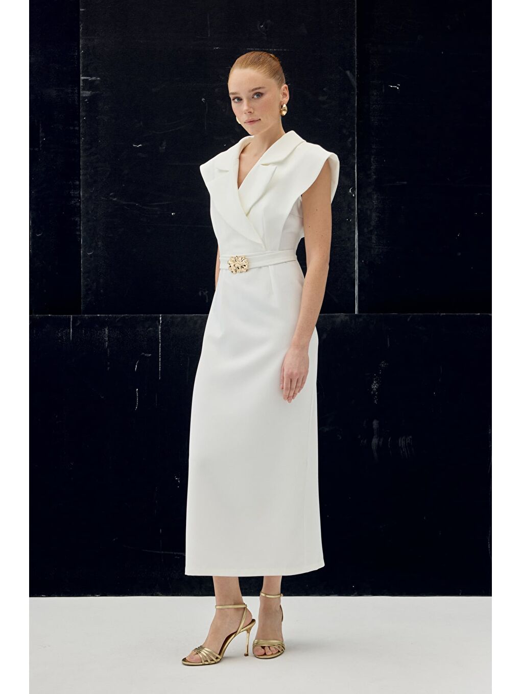 Aksesuar Detaylı Maxi Elbise - Ekru