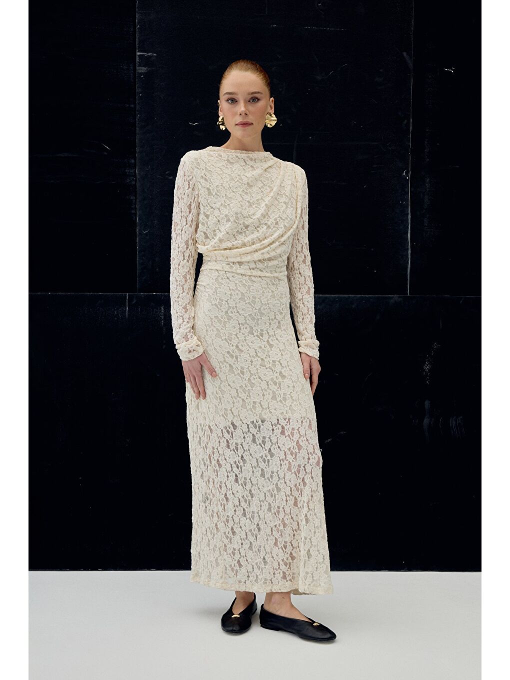 Dantel Elbise - Bej-1