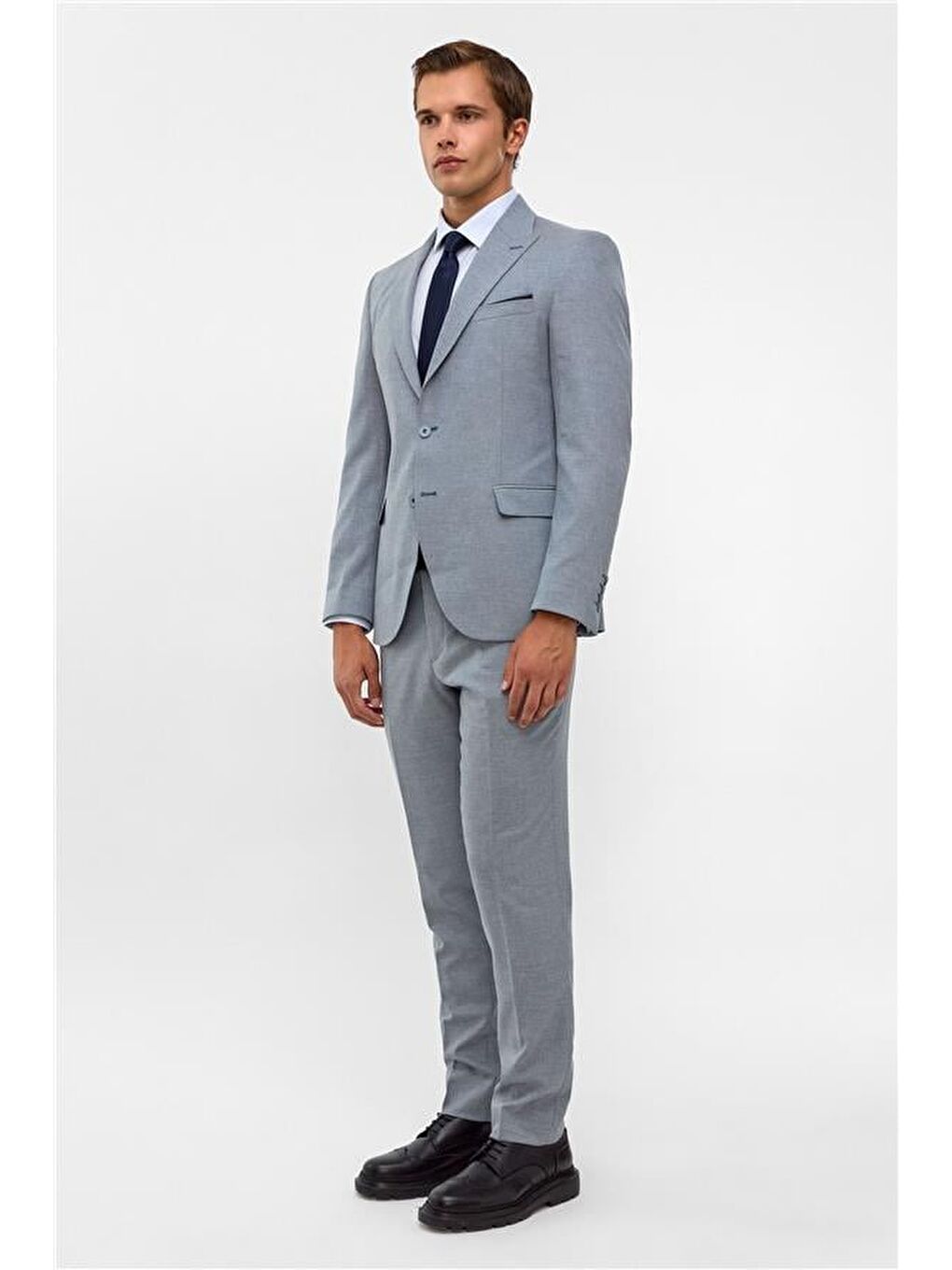 Saks Mavi Slim Desenli Mono Yaka 6 Drop Takım Elbise-5