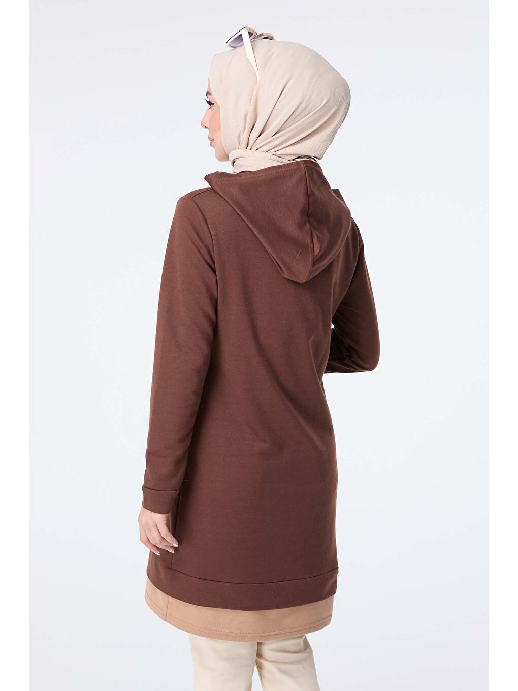 Kapüşonlu Yaka Kadın Kahverengi Sweat - 13024-6
