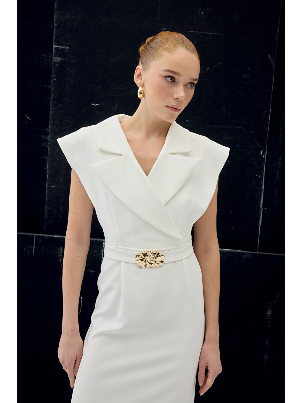 Aksesuar Detaylı Maxi Elbise - Ekru-2