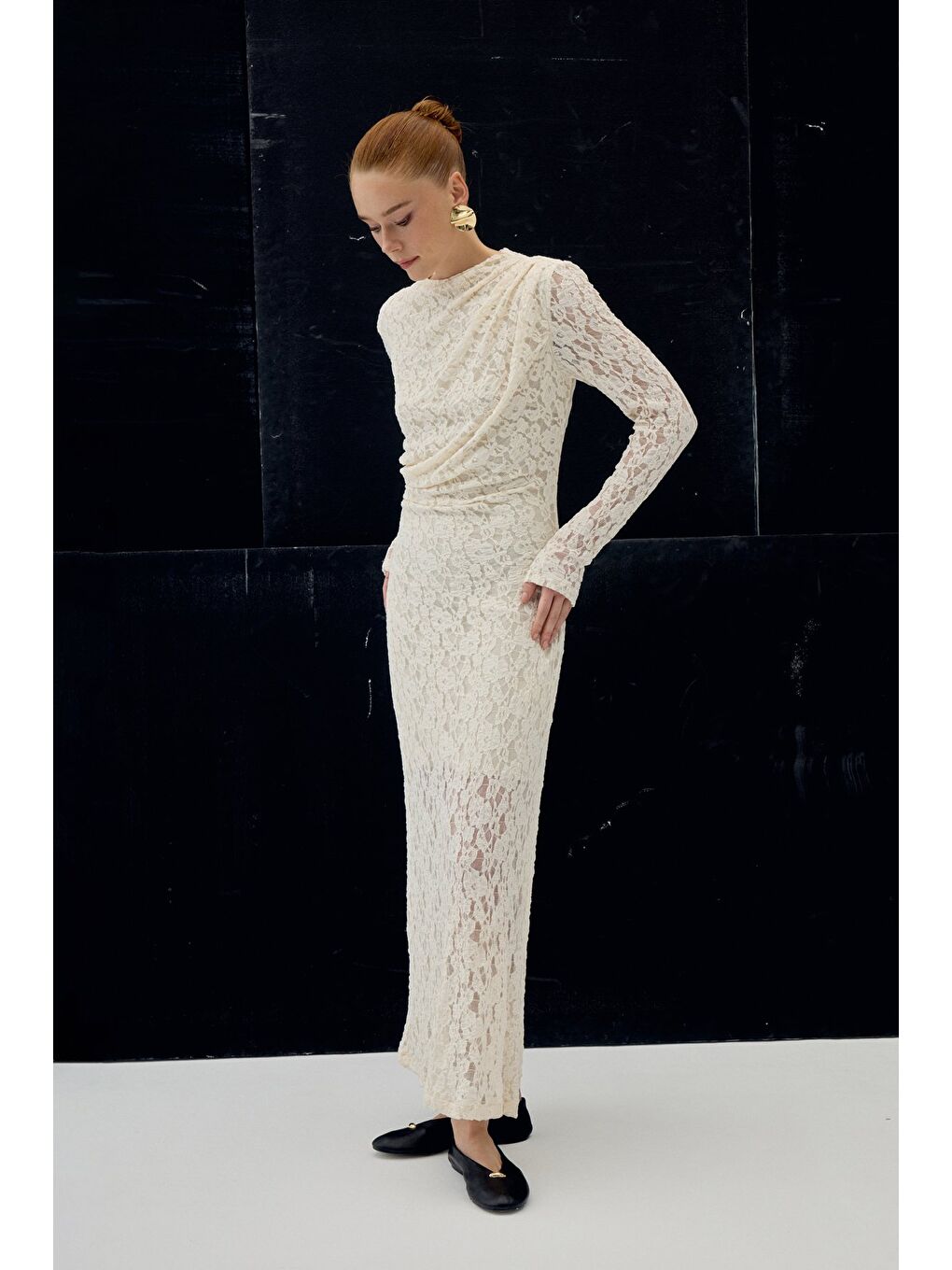 Dantel Elbise - Bej-2