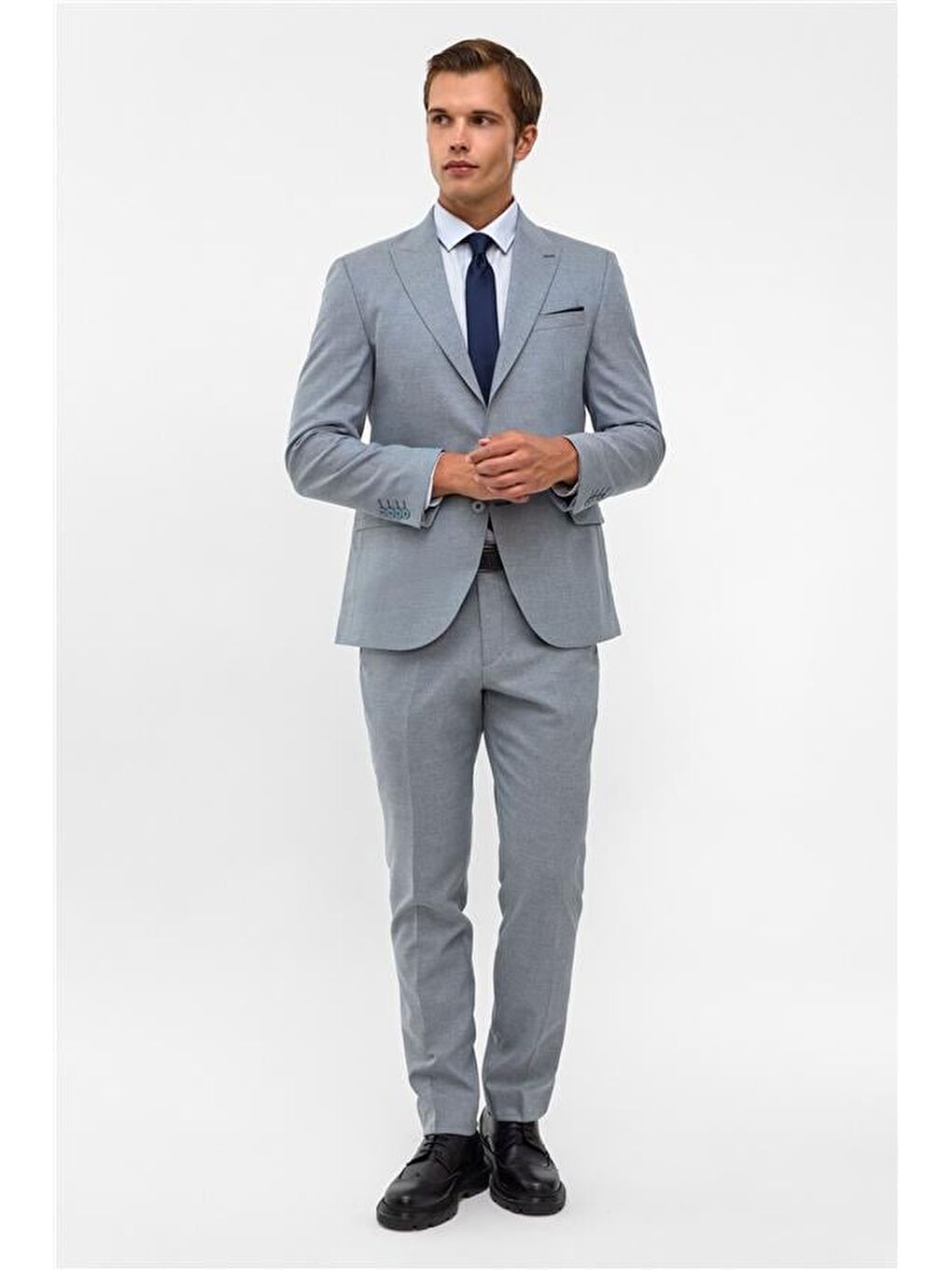 Saks Mavi Slim Desenli Mono Yaka 6 Drop Takım Elbise-6