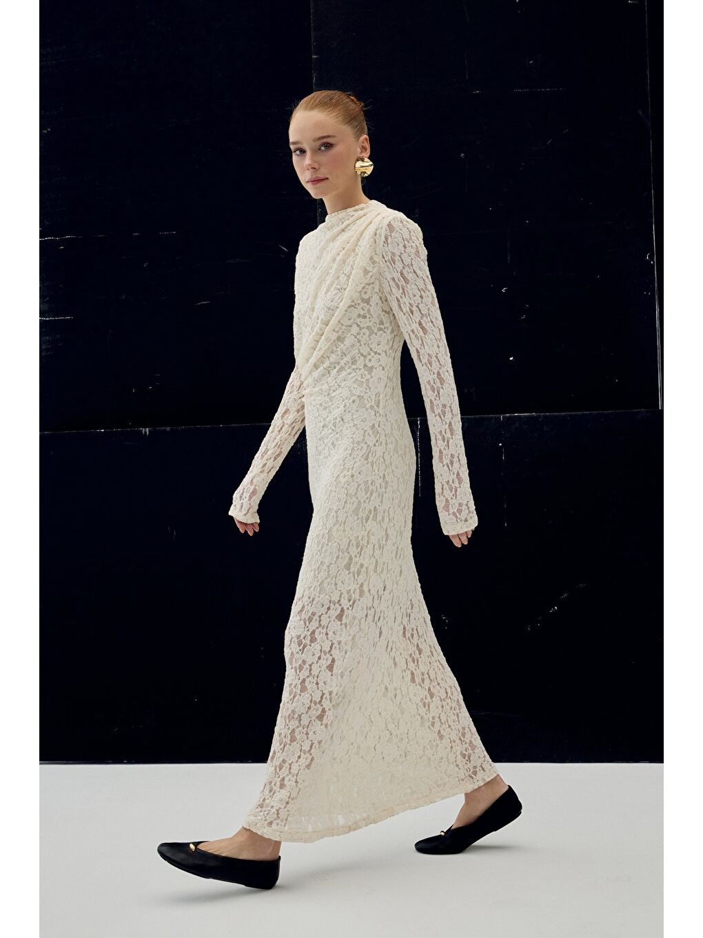 Dantel Elbise - Bej-3