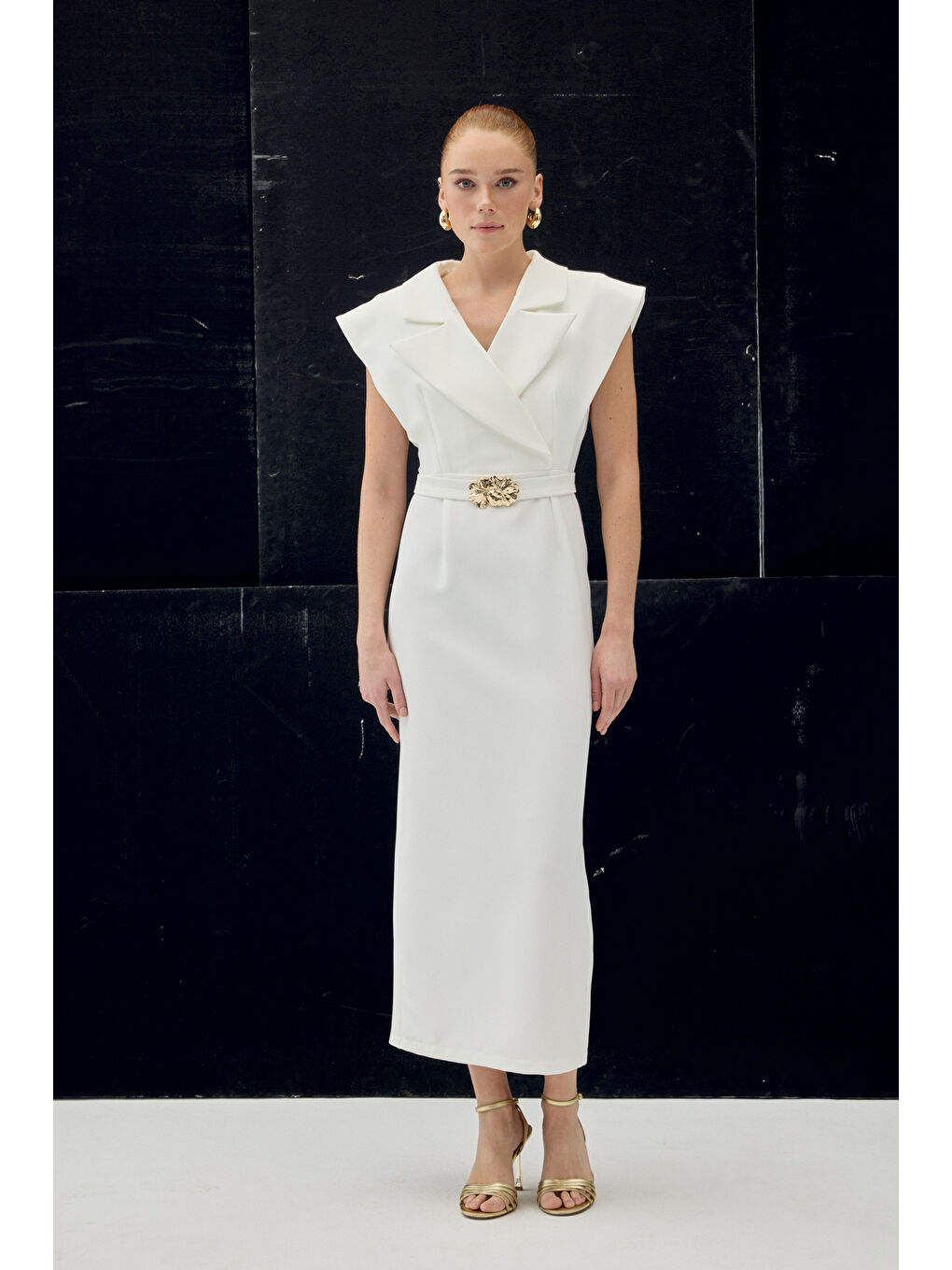 Aksesuar Detaylı Maxi Elbise - Ekru-3