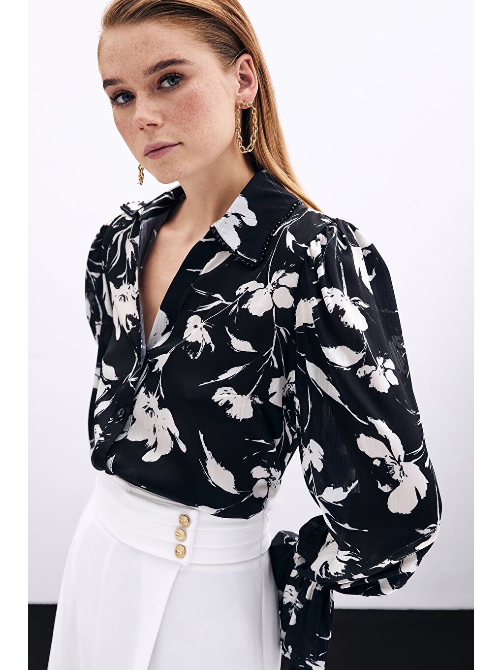 Kol Detaylı Gömlek - Siyah-4