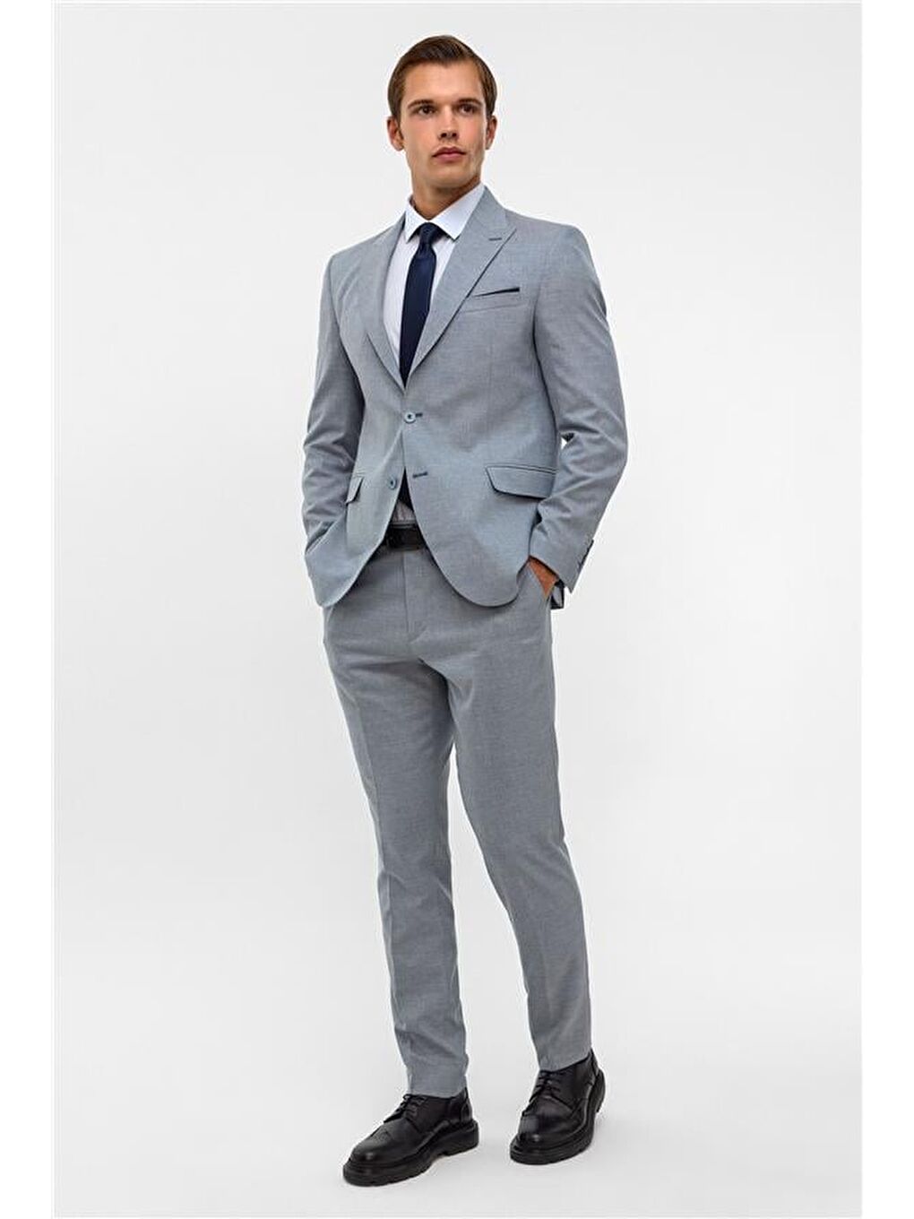 Saks Mavi Slim Desenli Mono Yaka 6 Drop Takım Elbise-8