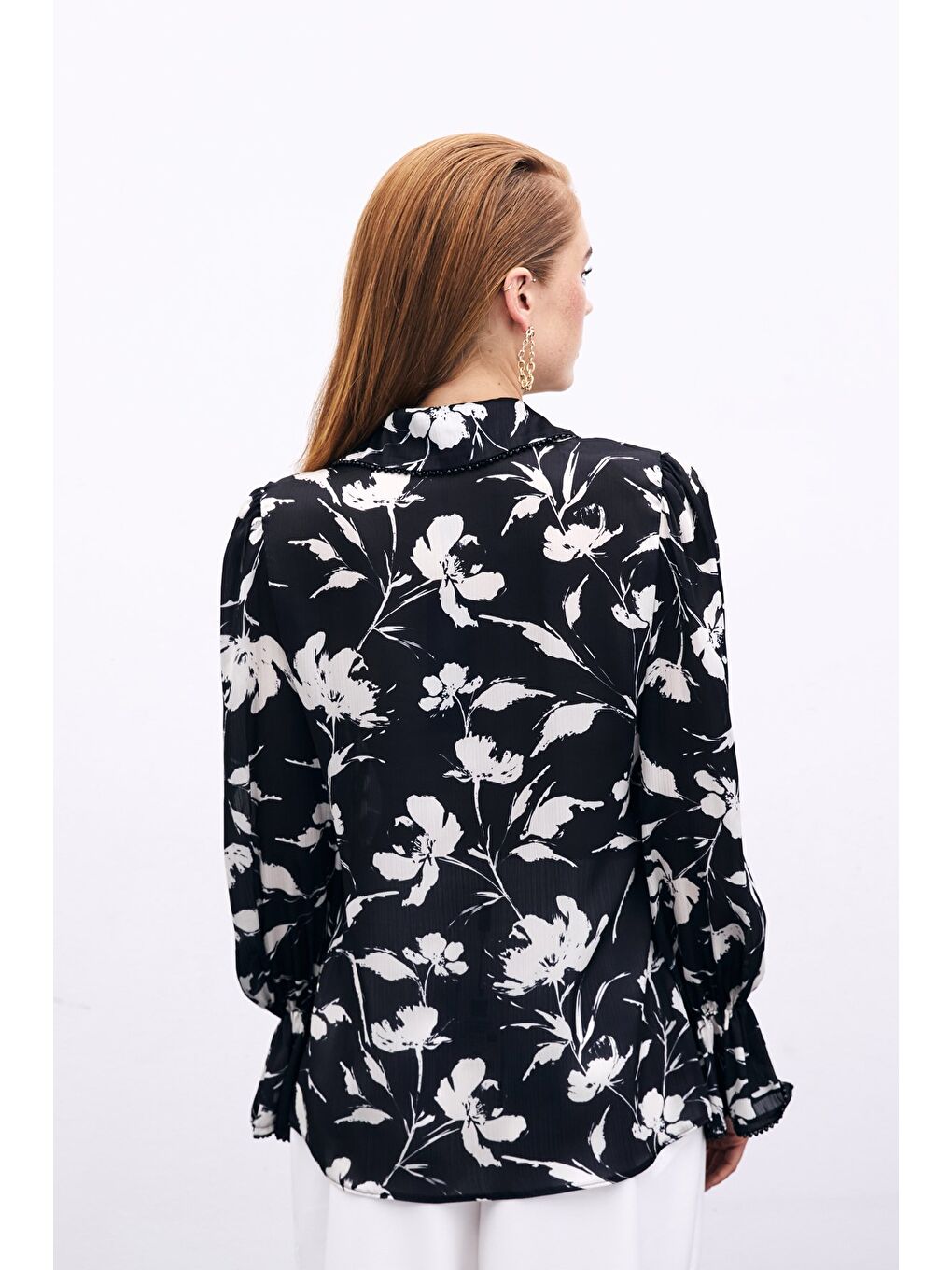 Kol Detaylı Gömlek - Siyah-5