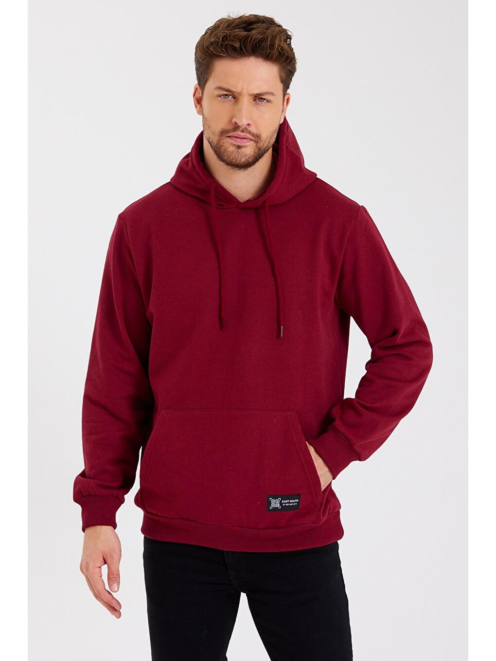 MMETALIC Bordo Kanguru Cepli Kapüşonlu İçi pamuklu Erkek Sweatshirt