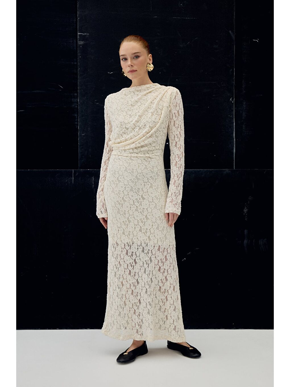 Dantel Elbise - Bej-5