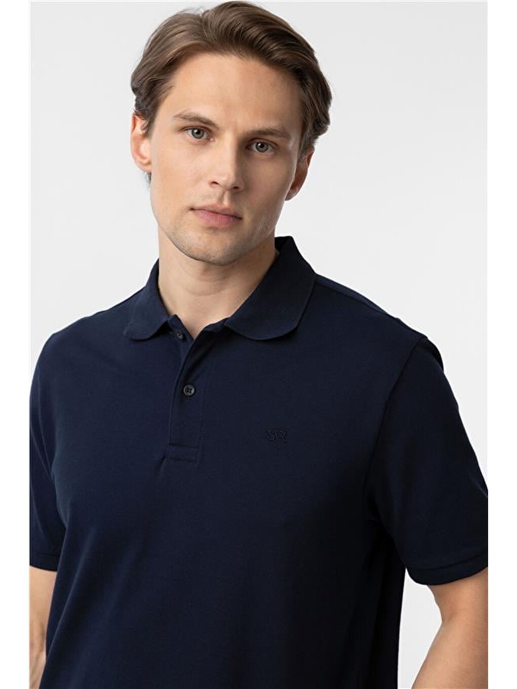 Lacivert Regular Düz Polo Yaka Tişört-3