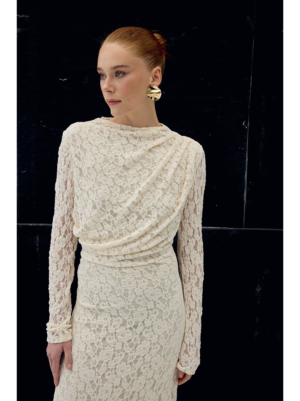 Dantel Elbise - Bej-6