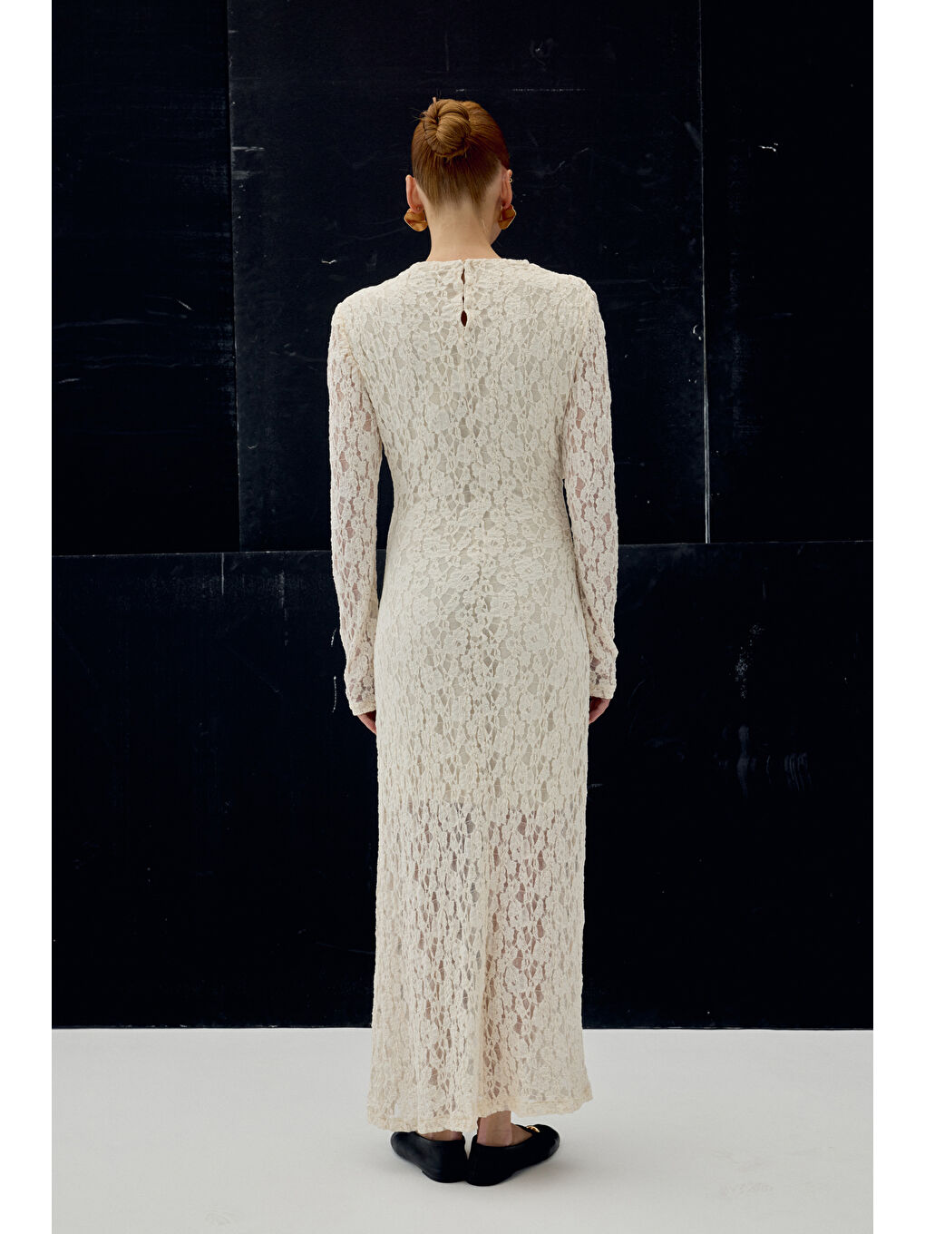 Dantel Elbise - Bej-7